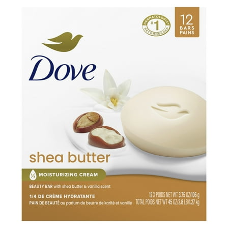 Dove Beauty Bar Women's Bath Soap Shea Butter, 3.75 oz 12 Bars