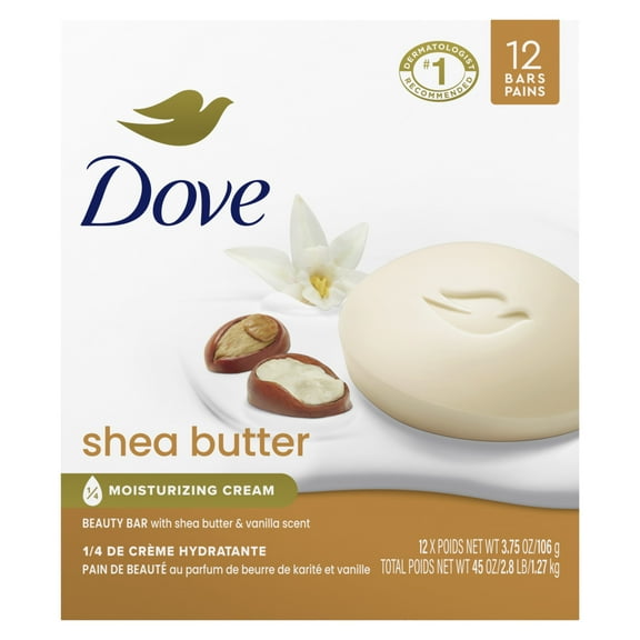 Dove Beauty Bar Women's Bath Soap Shea Butter, 3.75 oz 12 Bars