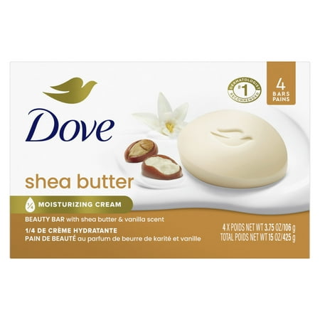 Dove Beauty Bar Women's Bath Soap Moisturizing Gentle All Skin Shea Butter & Vanilla, 3.75 oz 4 Bars