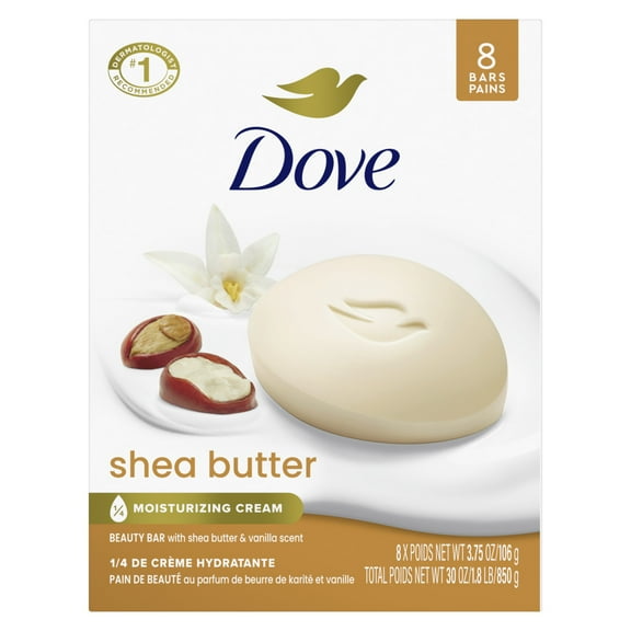 Dove Beauty Bar Women's Bath Soap Shea Butter, 3.75 oz 8 Bars
