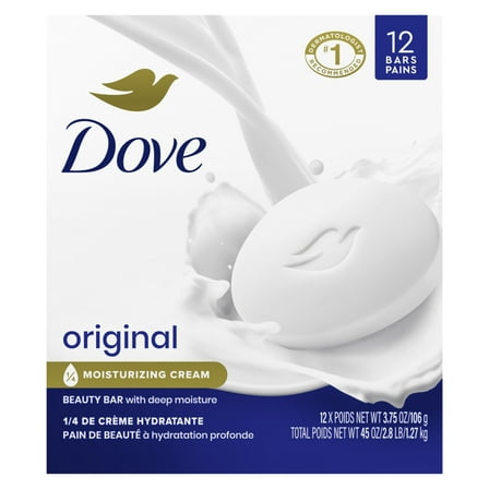Dove Beauty Bar Women's Bath Soap Original, 3.75 oz 12 Bars