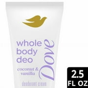 Dove Whole Body Deo Aluminum Free pH Balancing Cream Deodorant Coconut & Vanilla for 72h Odor Control 2.5 oz