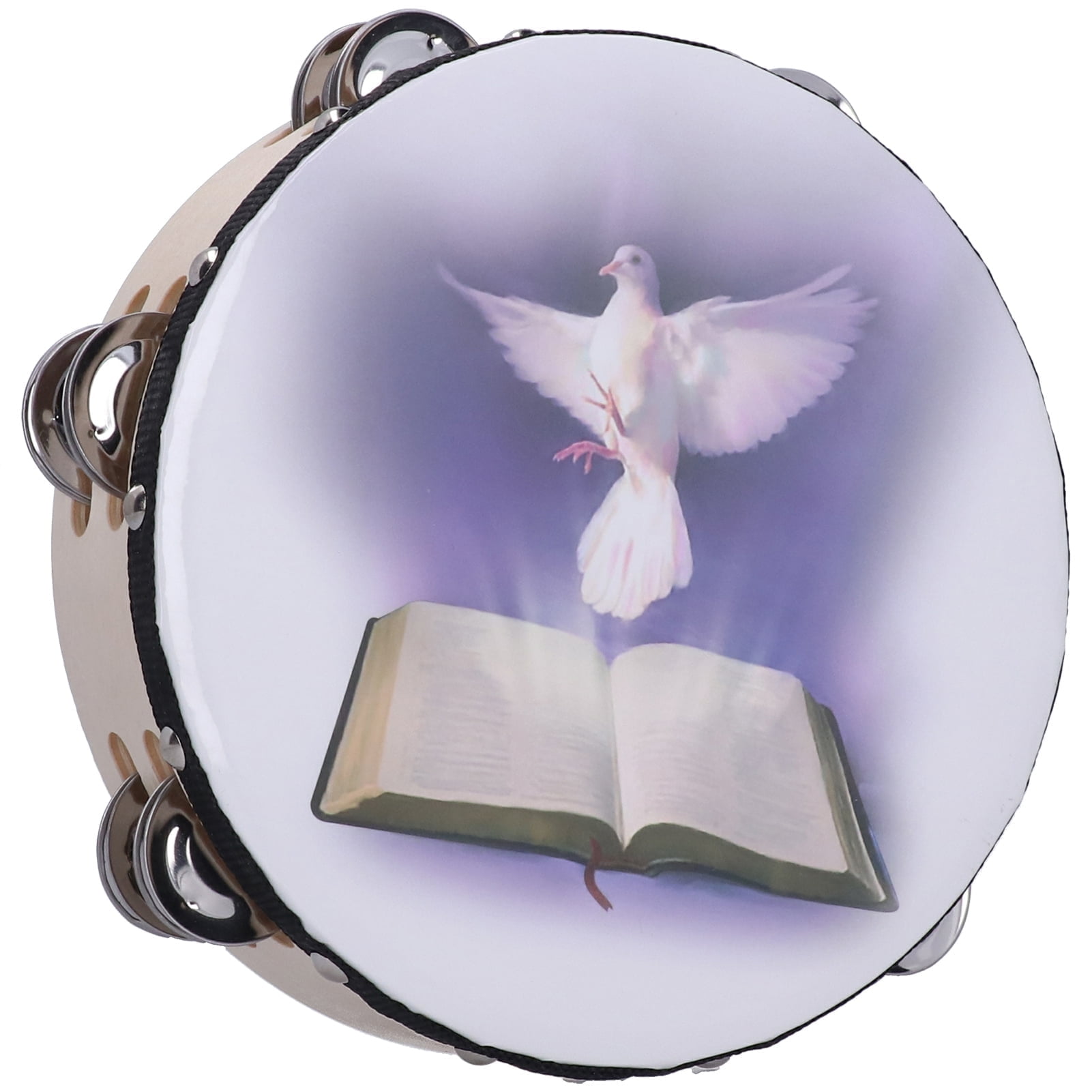 Dove Bible Double Row Jingle Tambourine for Adults, Wooden Handbell Hand Clap Drum Percussion Instrument Music Percussion Musical Instrument Handbell Clap Drum[A]