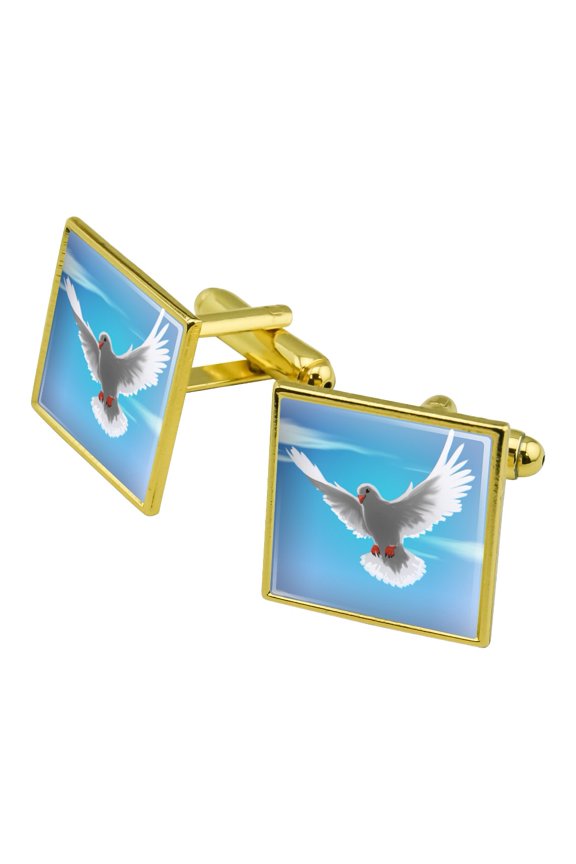 Dove Bird Flying In the Sky Square Cufflink Set - Silver or Gold