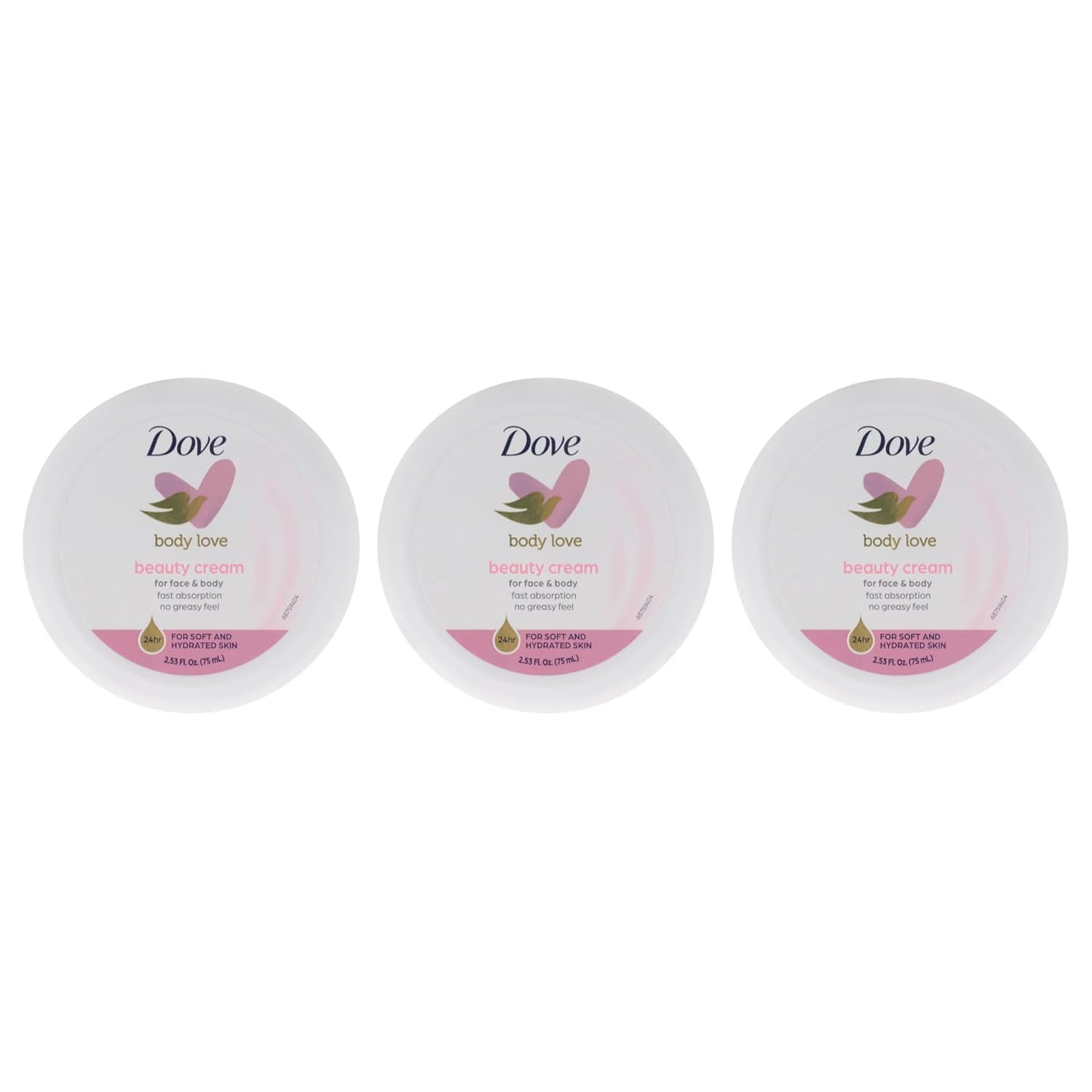 Dove Body Love Beauty Cream, Lightweight, Fast-Absorbing Face and Body Cream for Normal to Dry Skin, 24-Hour Moisture, Luxuriously Scented Face Cream, Hand & Body Lotion, 2.53 Fl Oz (Pack of 3)