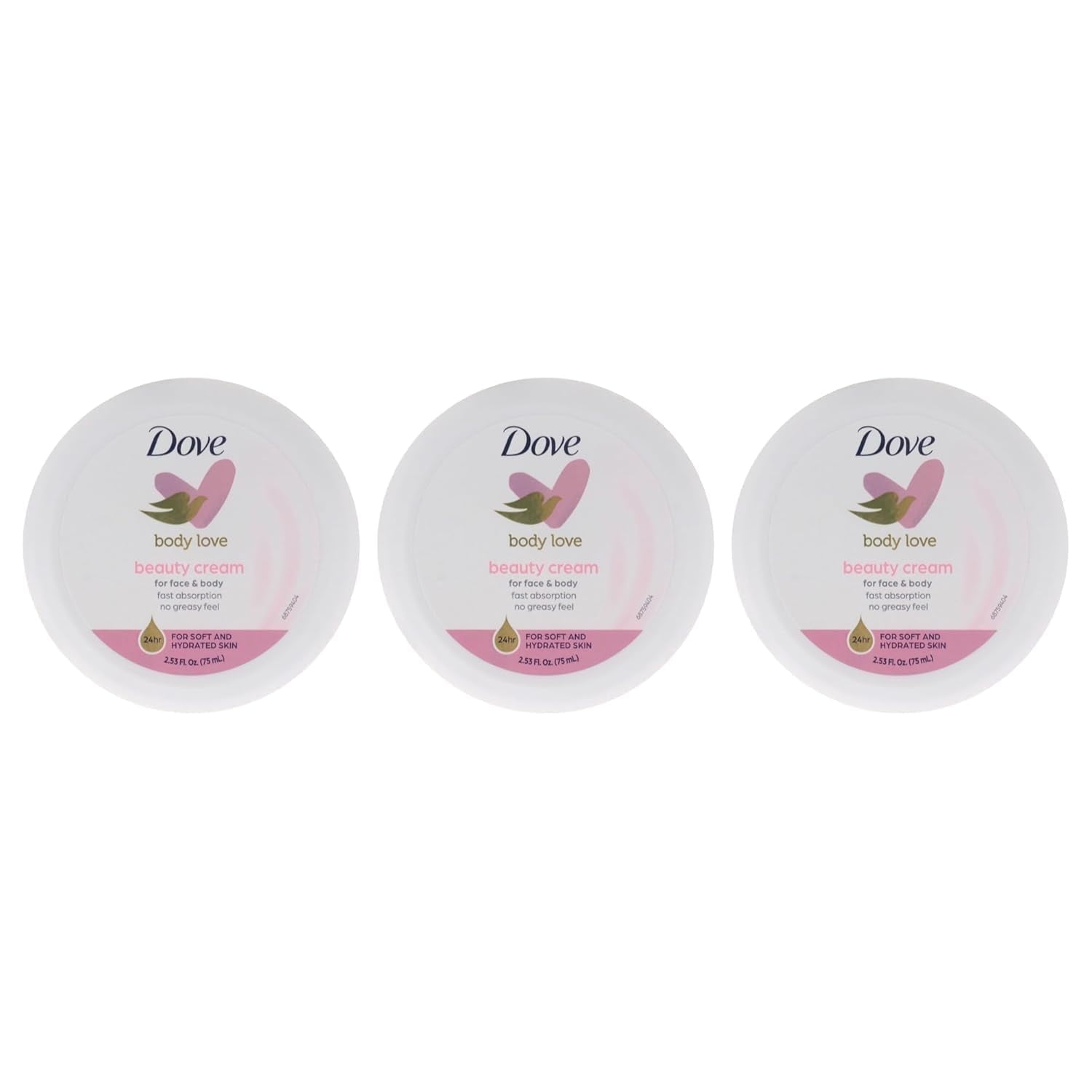 Dove Body Love Beauty Cream, Lightweight, Fast-Absorbing Face and Body Cream for Normal to Dry Skin, 24-Hour Moisture, Luxuriously Scented Face Cream, Hand & Body Lotion, 2.53 Fl Oz (Pack of 3)