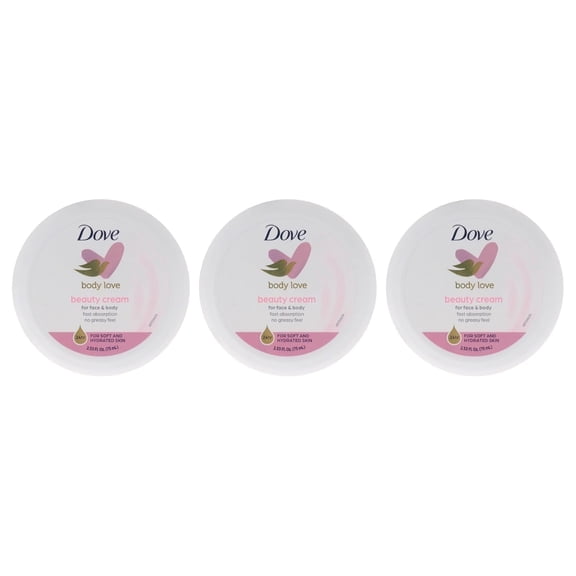 Dove Body Love Beauty Cream, Lightweight, Fast-Absorbing Face and Body Cream for Normal to Dry Skin, 24-Hour Moisture, Luxuriously Scented Face Cream, Hand & Body Lotion, 2.53 Fl Oz (Pack of 3)