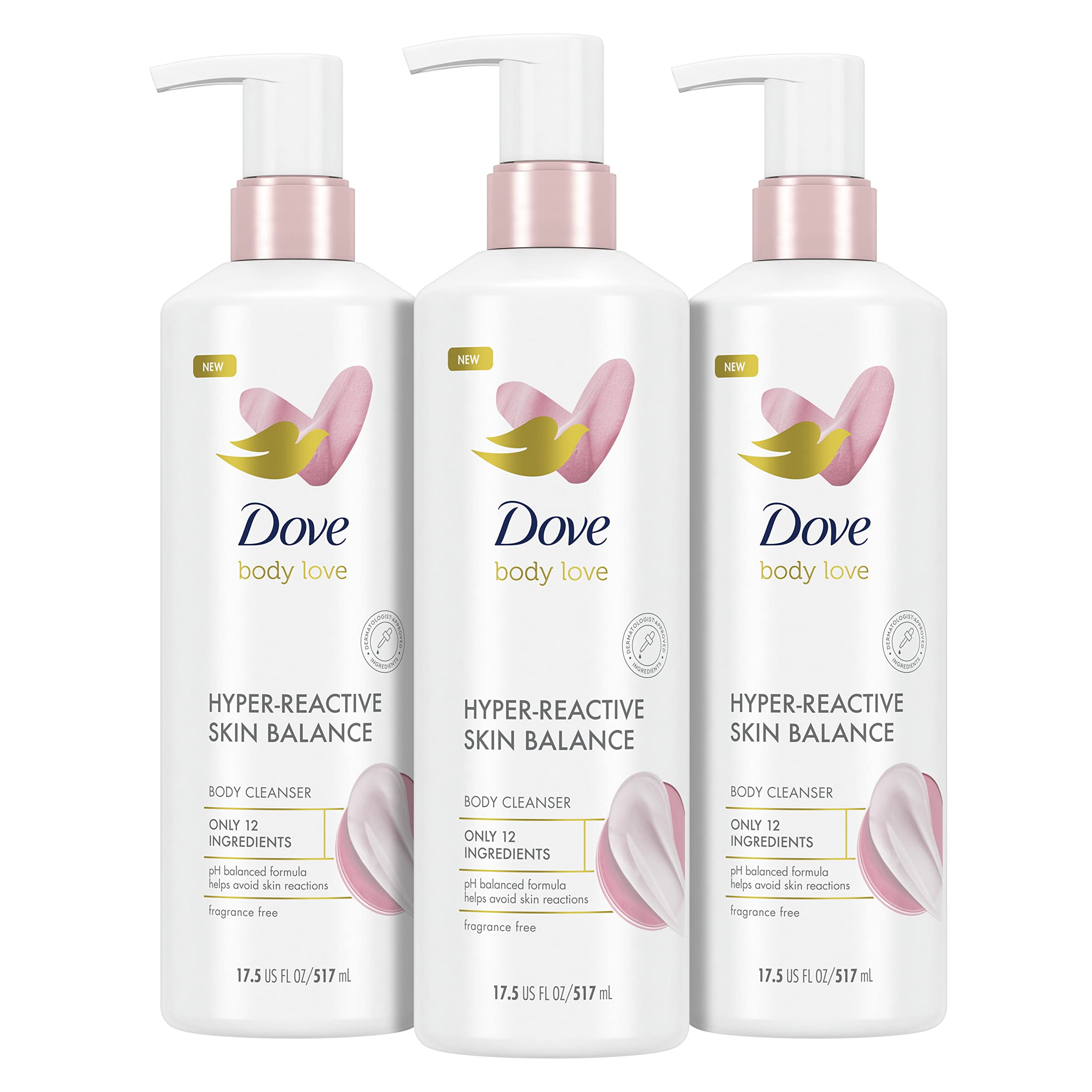 Dove Body Love Body Cleanser ReactionProne Skin 3 Count HyperReactive