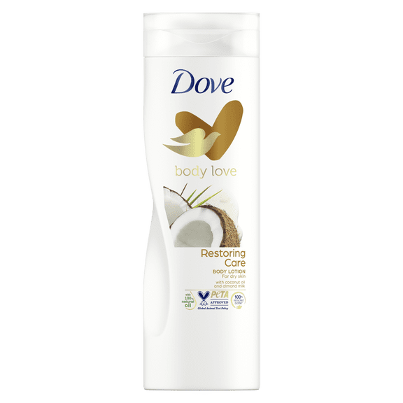 Dove Body Love Restoring Care Body Lotion for Dry Skin with Coconut Oil and Almond Milk