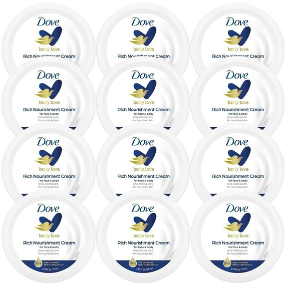 Dove Body Love Rich Nourishment Cream, Face, Hand & Body Lotion for Extremely Dry Skin, Travel Size, 2.53 Oz (Pack of 12)