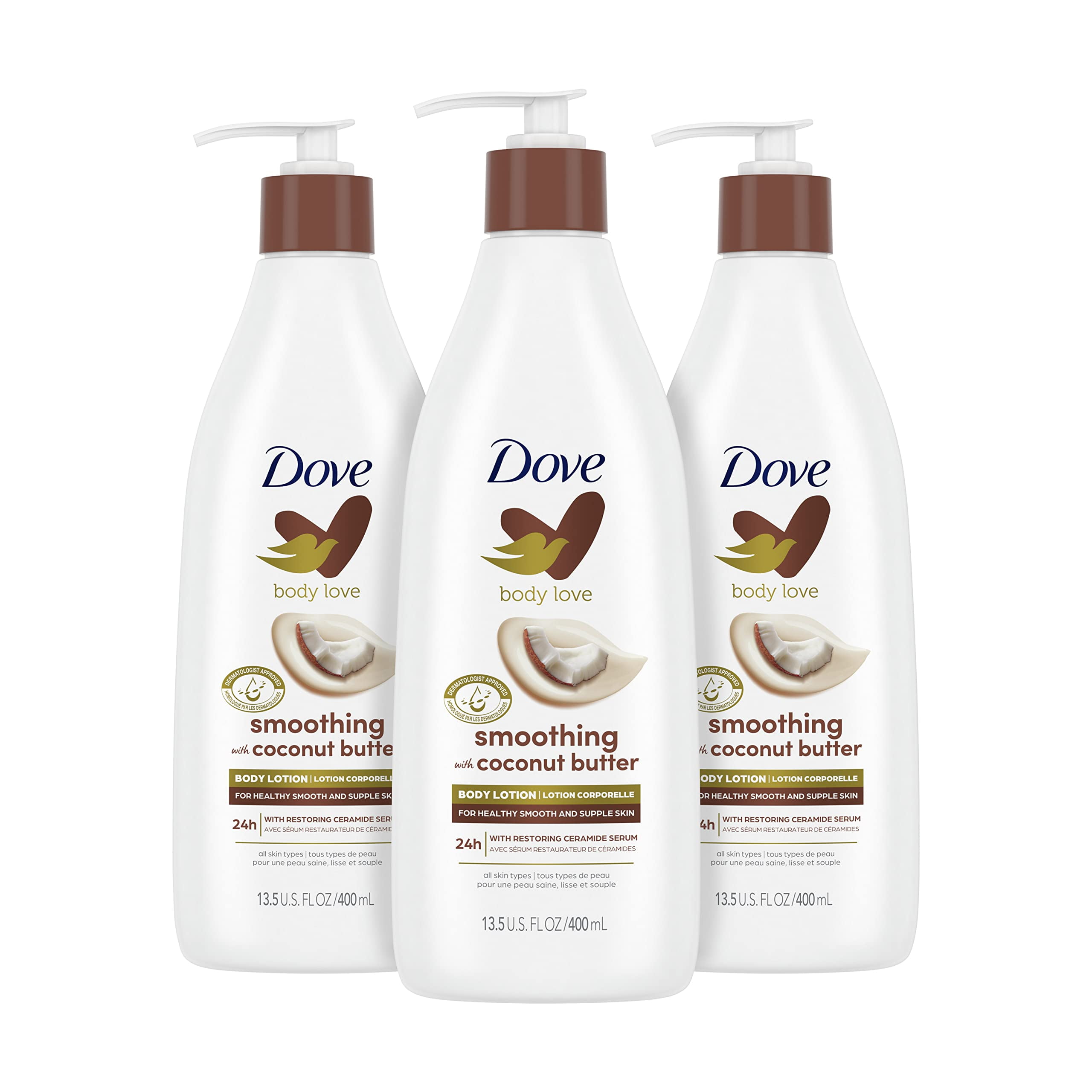 Dove Body Love Smoothing Body Lotion Coconut Oil & Cocoa Butter 3 Count