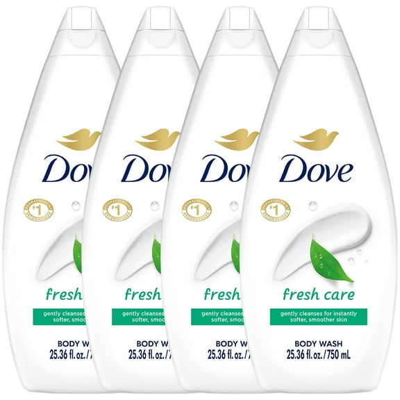 Dove Body Wash, Fresh Care, Value-Size 4-Pack Soothing Moisturizing Cleanser for Soft Skin, 25.36 Oz Ea