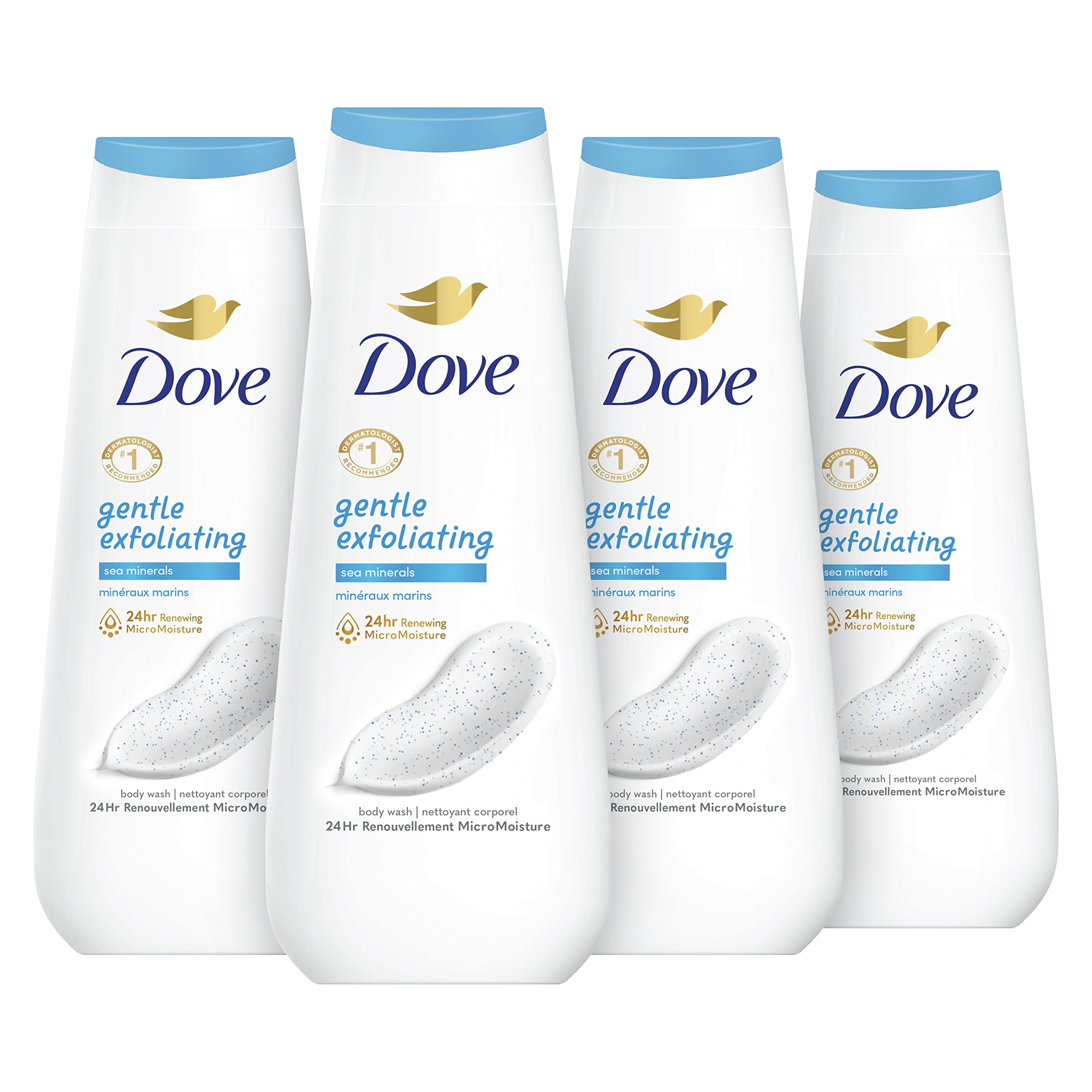 Dove Body Wash Gentle GP27&nbsp;Exfoliating With Sea Minerals 4 Count Instantly Reveals Visibly Smoother Skin Cleanser That Effectively Washes Away Bacteria While Nourishing Your Skin 20 oz