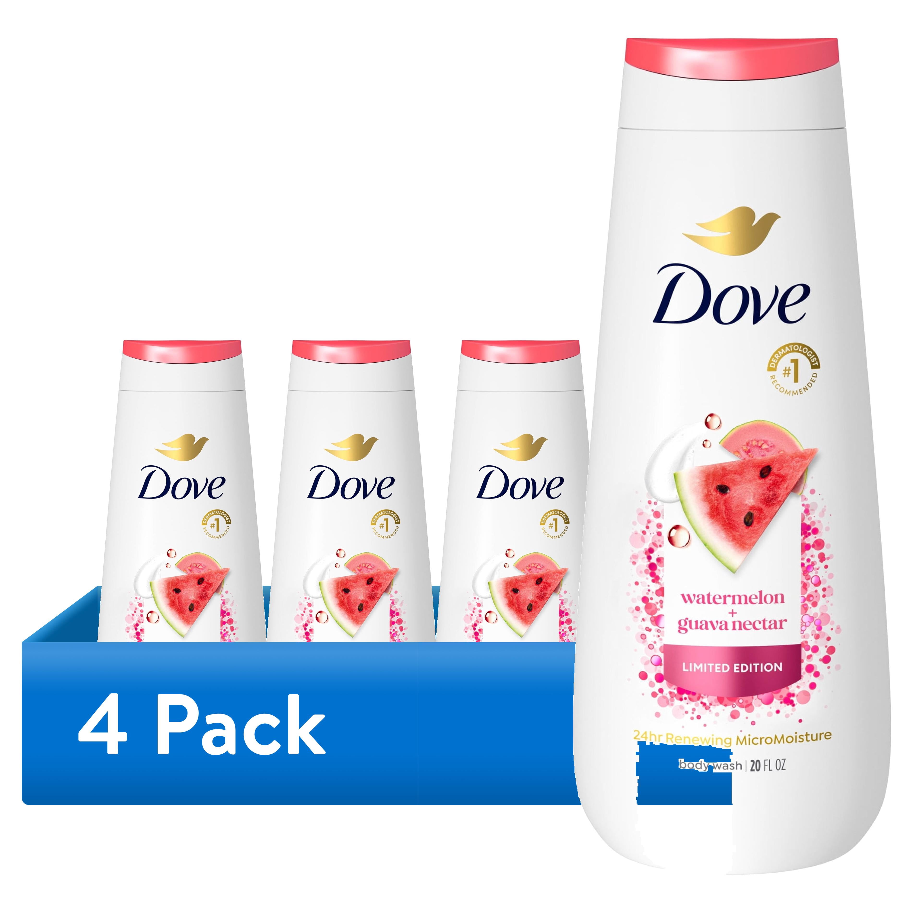 (4 pack) Dove Body Wash Watermelon & Guava, 20 fl oz