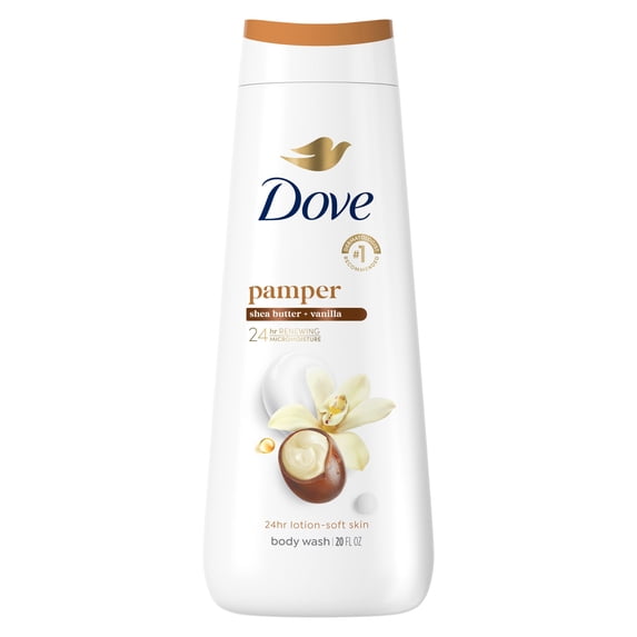 Dove Body Wash For 24hr Lotion-Soft Skin Pamper Shea Butter & Vanilla Moisturizing Skin Cleanser With No Sulfates No Parabens ,20 fl oz