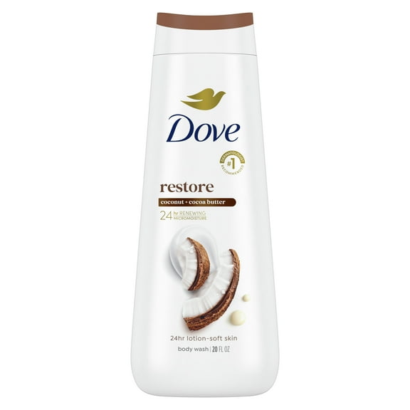 Dove Body Wash for Women Moisturizing Restore Coconut & Cocoa Butter Cleanser All Skin, 20 oz