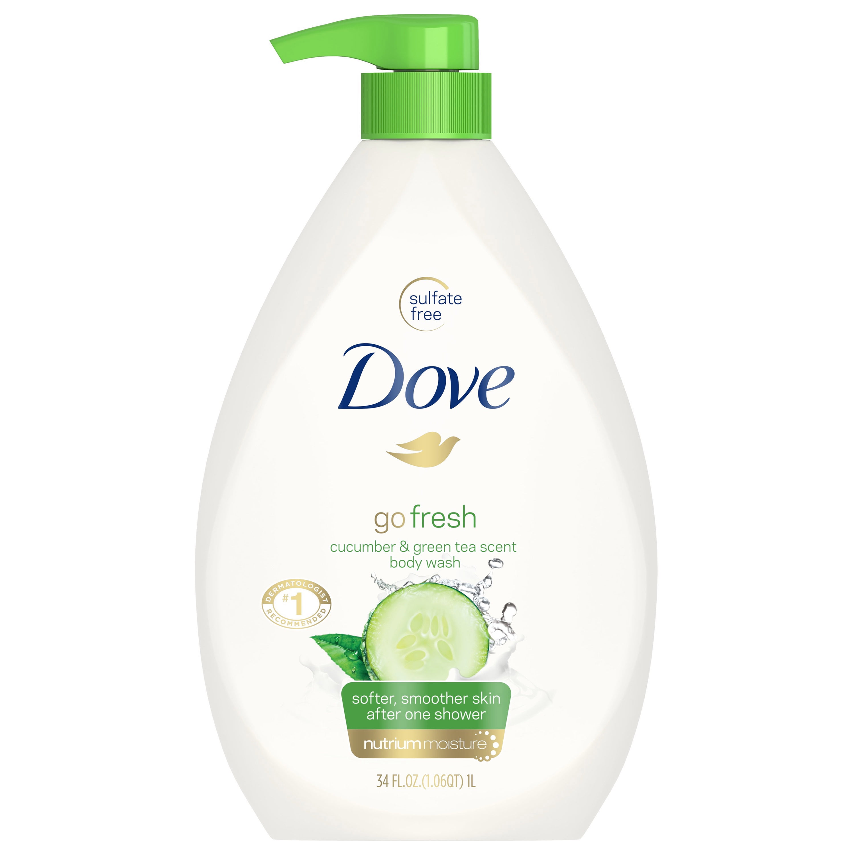 Dove Refreshing Long Lasting Gentle Body Wash, Cucumber and Green Tea, 30.6 fl oz