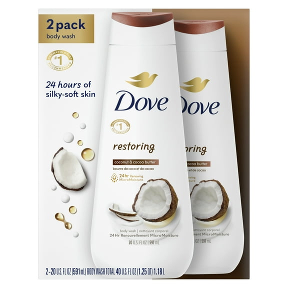 Dove Body Wash for Women Restoring Coconut & Cocoa Butter, 20 oz 2 Count