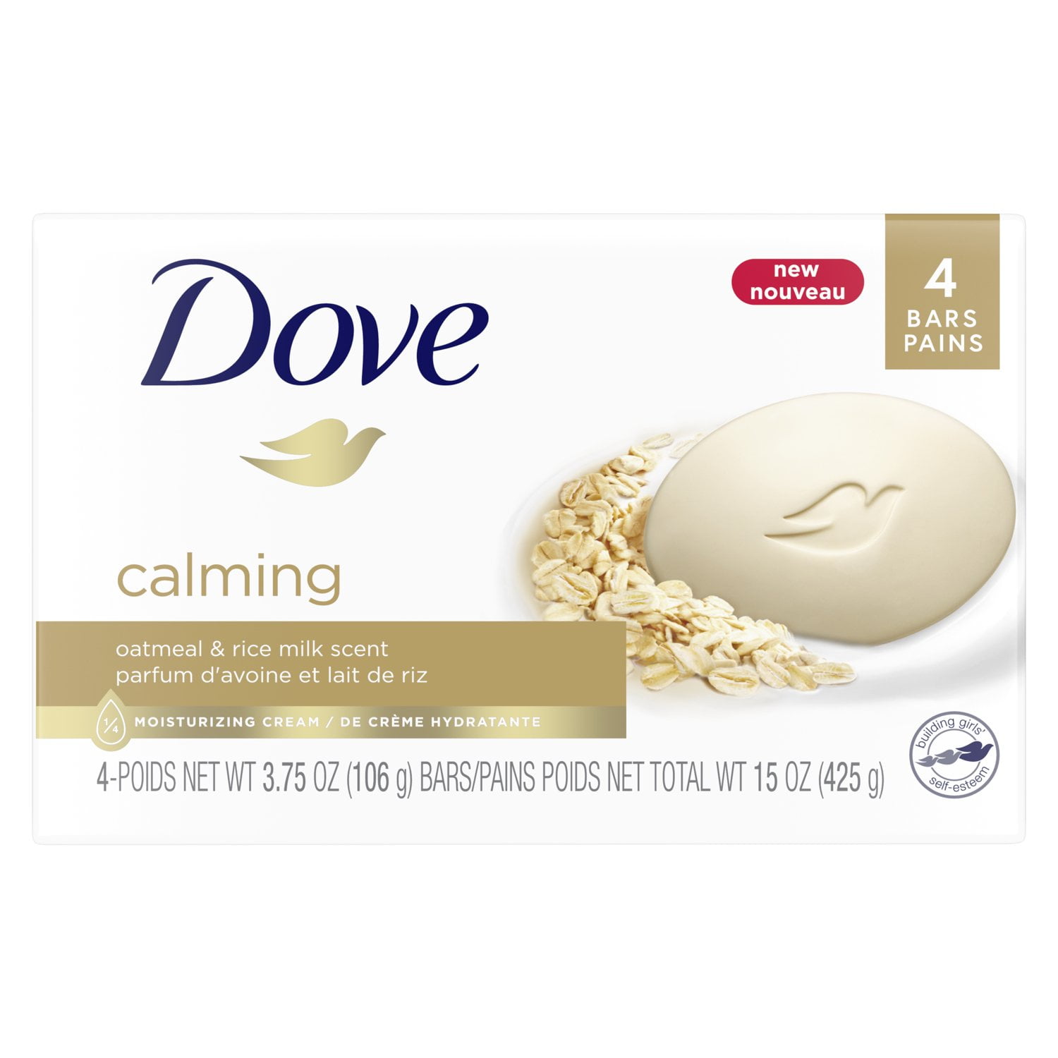 Dove Beauty Bar Calming Oatmeal and Rice Milk Scent, 3.75 oz, 4 Pack