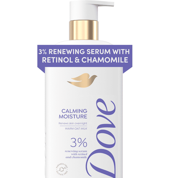 Dove Calming Moisture Body Wash for Women 3% Renewing Serum with Retinol & Chamomile, 18.5 oz