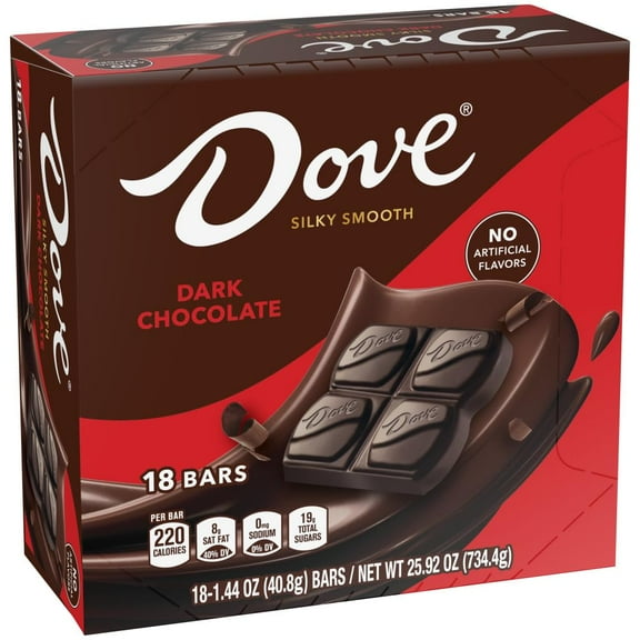 Dove Candy Dark Chocolate Bars, Full Size, 1.44 Oz (Pack Of 18) Box Packaging May Vary