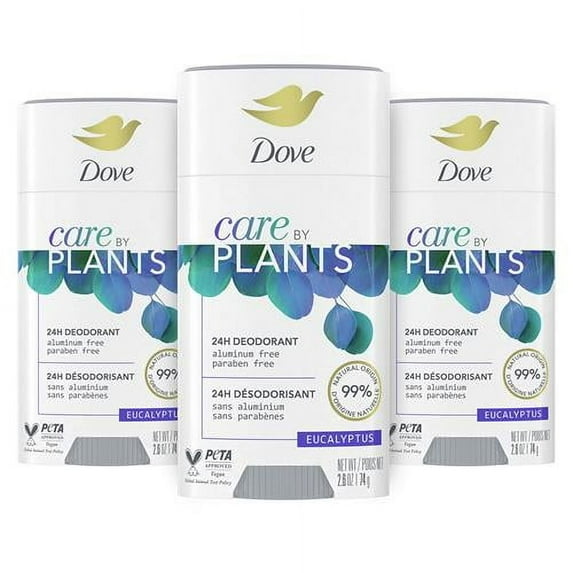 Dove Care By Plants Deodorant Stick For Underarm Skin Care And 24 Hour Deodorant Protection Eucalyptus No Aluminum Deodorant 2.6 Oz 3 Count Packaging May Vary