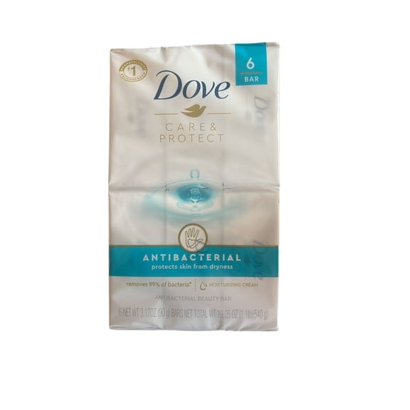 Dove Care & Protect Antibacterial Beauty Bar, 6 Bars, 3.17 oz each, Moisturizing Cream