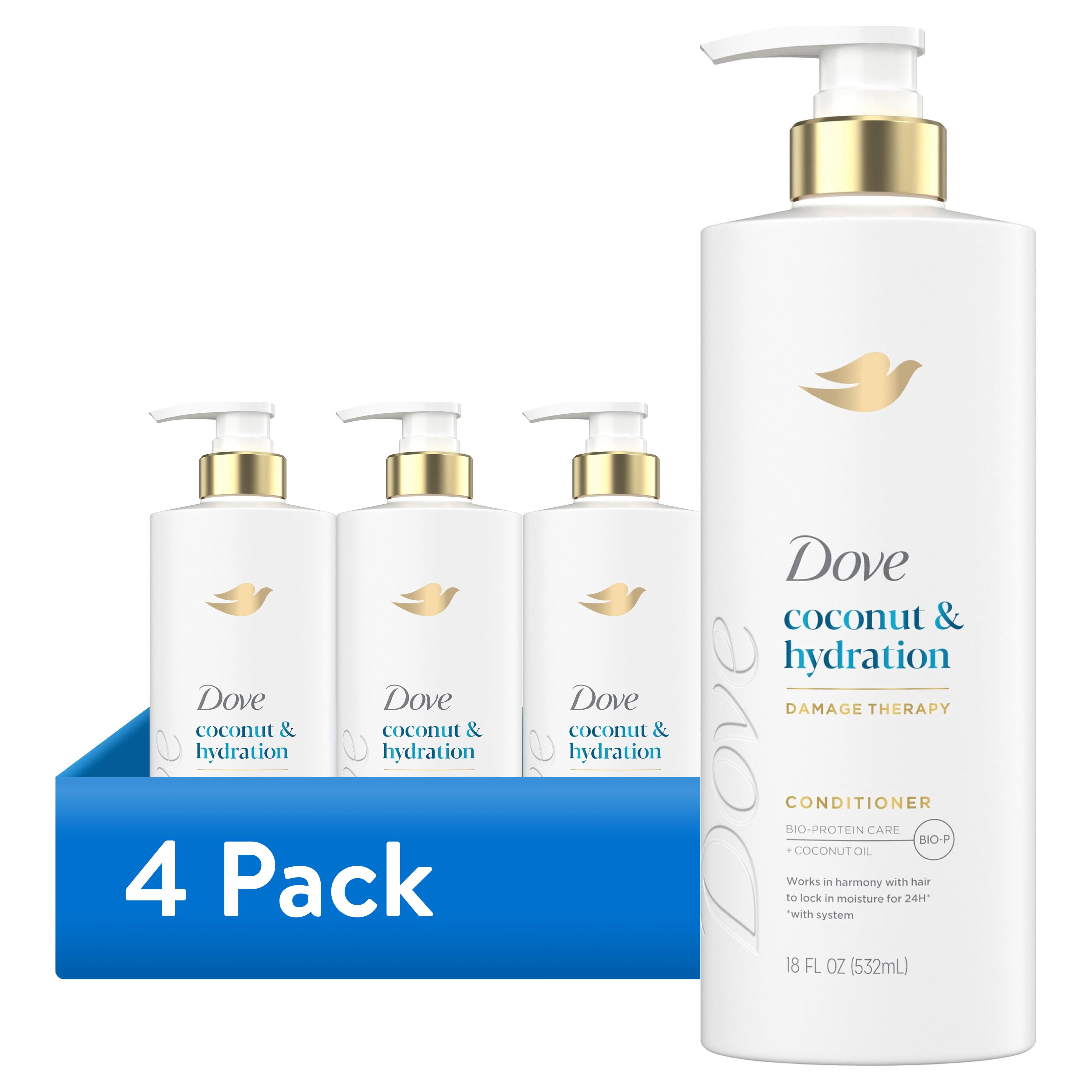 (4 pack) Dove Conditioner for Dry Hair Coconut & Hydration with Bio-Protein Care Technology and Coconut Oil, 18 Fl Oz