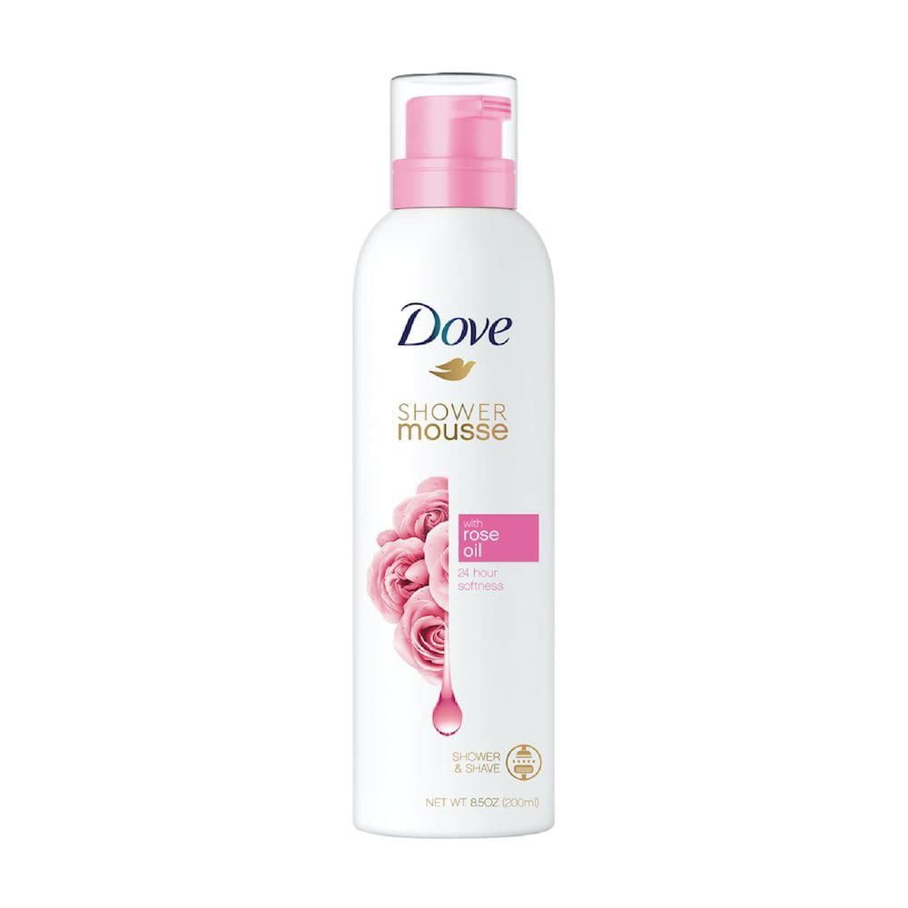 Dove Creamy Shower and Shaving Mousse, Gentle Cleanser Infused with Rose Oil for Nourishment, Gives 24 Hour Softness, Sulphate-Free, 200 ml