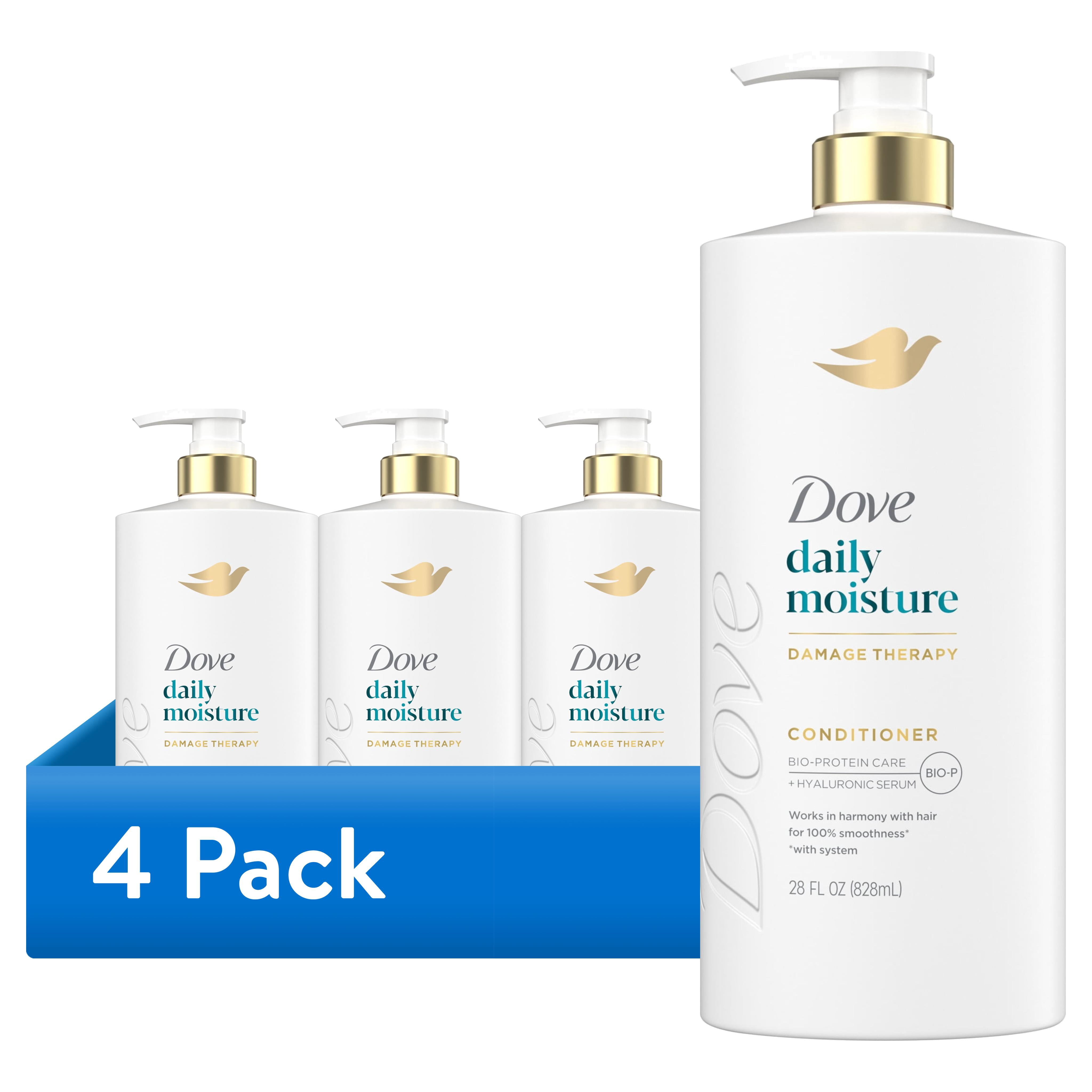 (4 pack) Dove Conditioner for Dry Hair Daily Moisture with Bio-Protein Care Technology and Hyaluronic Serum, 28 Fl Oz