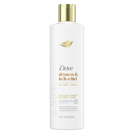 Dove Damage Therapy Derma Conditioner for Flaky Scalp Dryness + Itch with Pyrithione Zinc & Coconut Oil, 12 oz