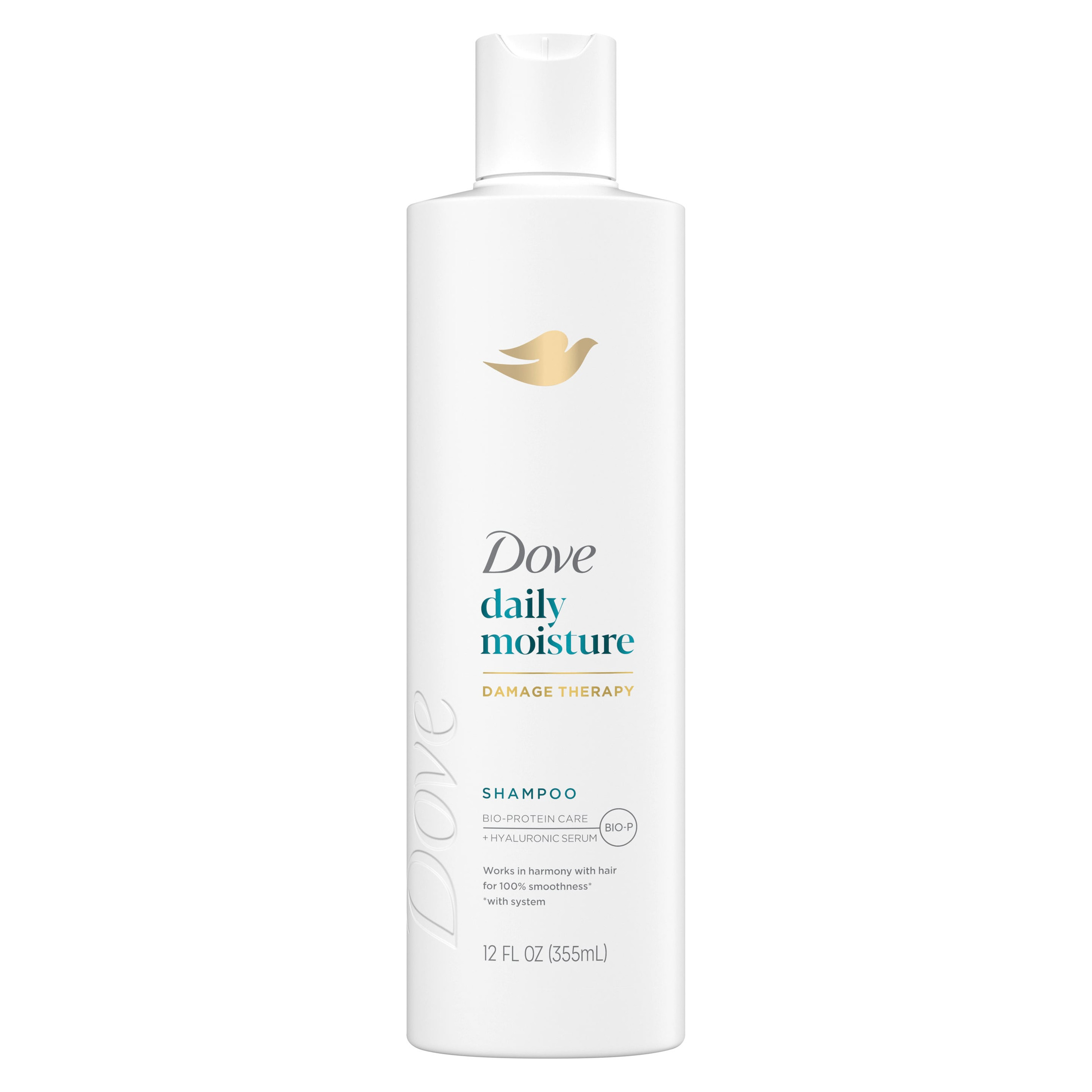 Dove Damage Therapy Shampoo for Dry Hair Daily Moisture with Bio-Protein Care Technology and Hyaluronic Serum, 12 Fl Oz