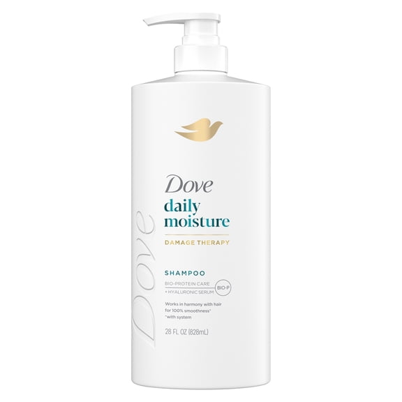 Dove Damage Therapy Shampoo for Dry Hair Daily Moisture with Bio-Protein Care Technology and Hyaluronic Serum, 28 Fl Oz