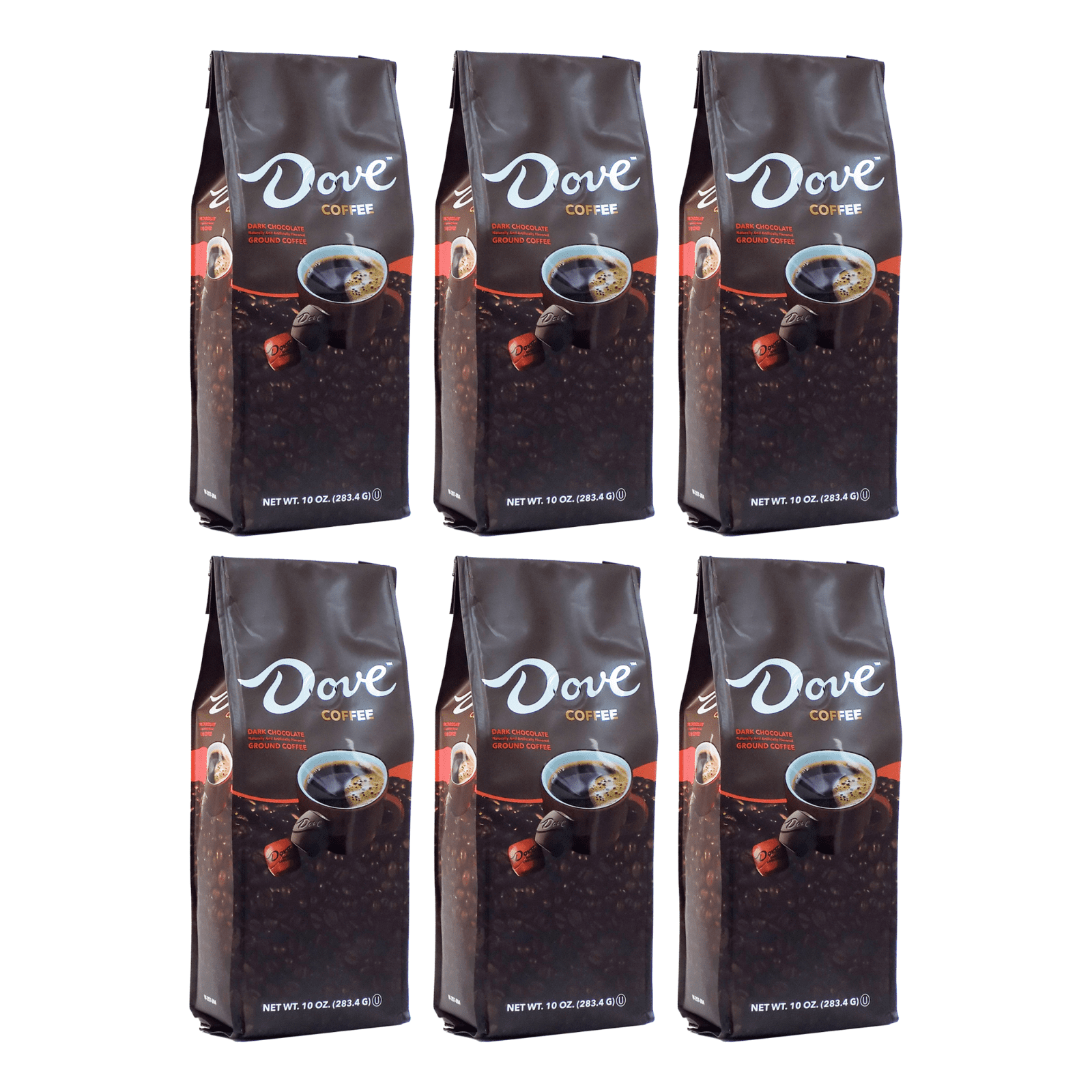 Dove Dark Chocolate Flavored Ground Coffee, 10 oz bag, 6-pack