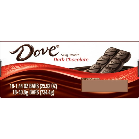 DOVE Dark Chocolate Singles Size Candy Bar 1.44-Ounce Bar 18-Count Box