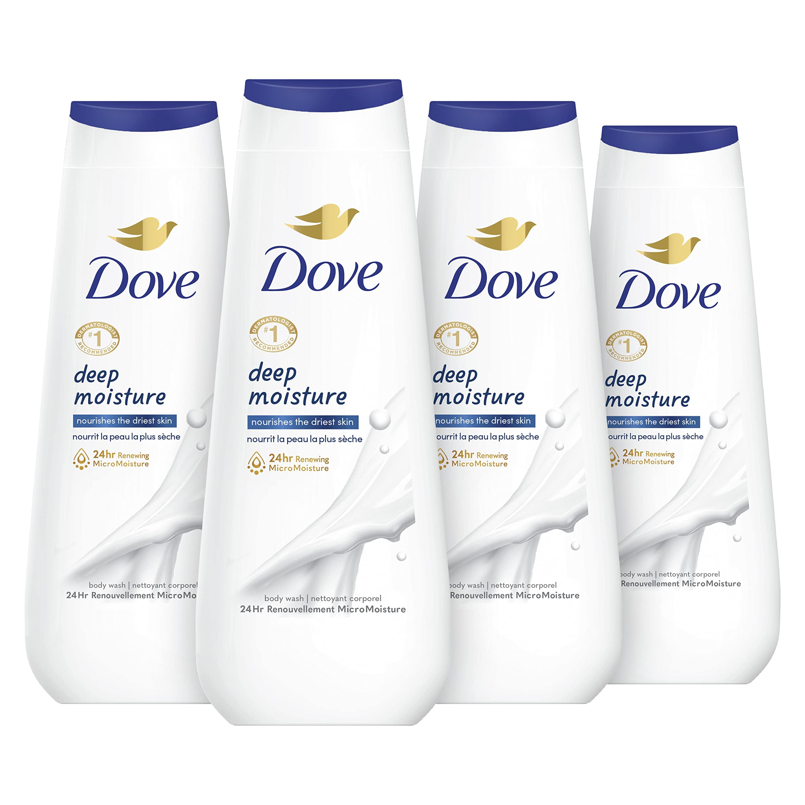 Dove Deep Moisture Body Wash 4 Count, 20 Oz Hydrating Skin Cleanser