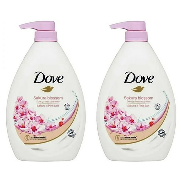 Dove Deep Moisture Liquid Body Wash with Pump Nourishing for Dry Skin -Sakura Blossom with Pink Salt -33.8 Oz.- Pack of 2