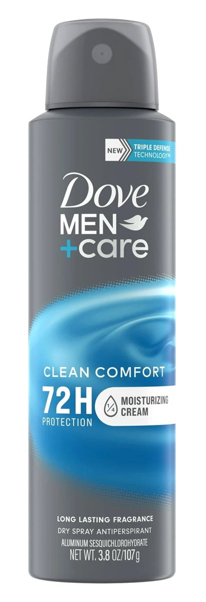 Dove Deodorant 3.8 Ounce Dry Spray Men+Care Clean Comfort 72Hr (Pack of 3)