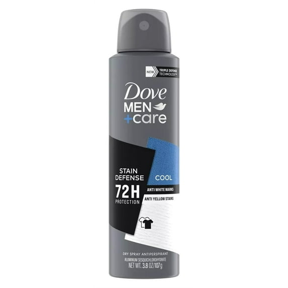 Dove Deodorant 3.8 Ounce Dry Spray Men+Care Stain Defense Cool (Pack of 2)
