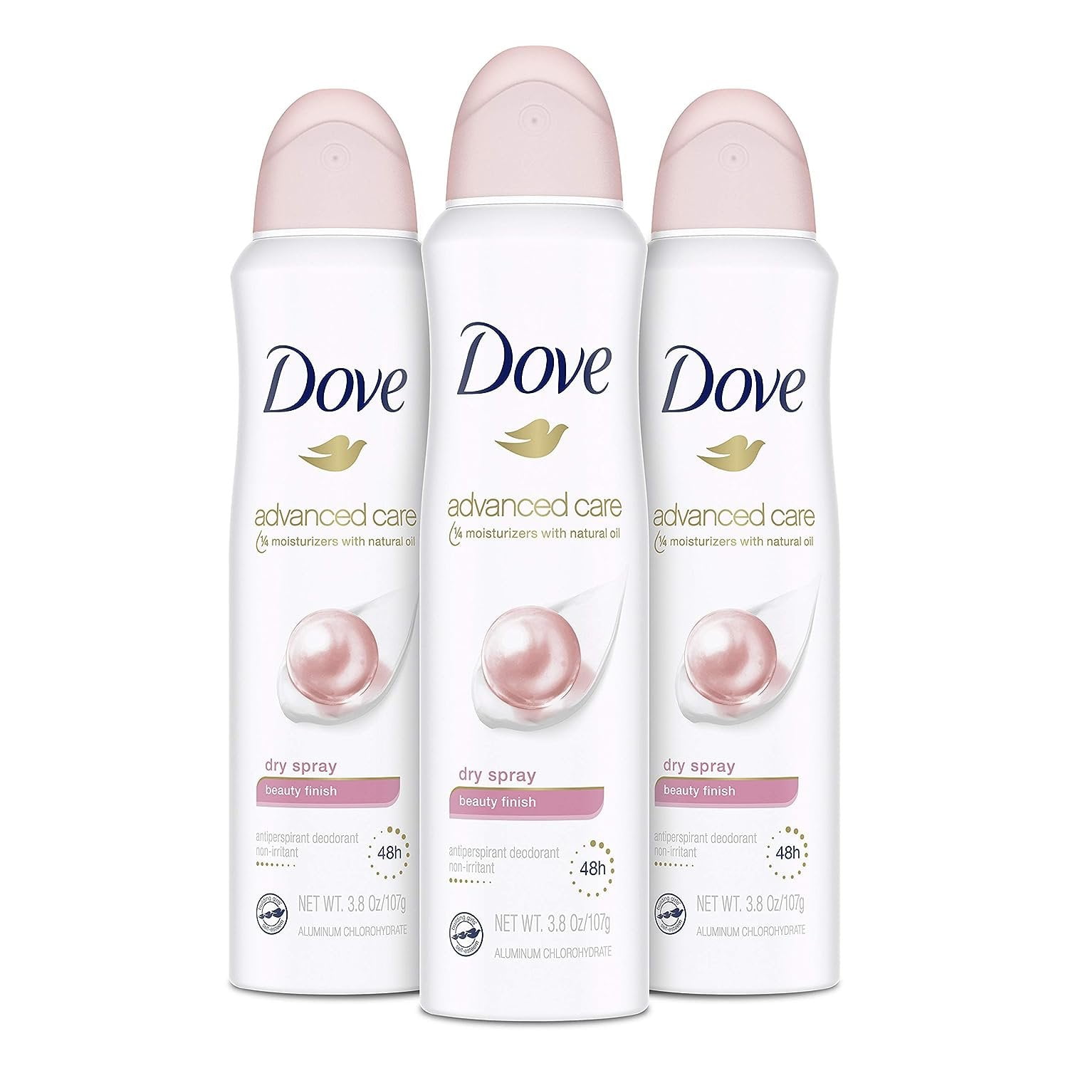 Dove Dry Spray Antiperspirant Deodorant for Women, Beauty Finish, for 48 Hour Protection And Soft And Comfortable Underarms 3.8 oz 3 Count