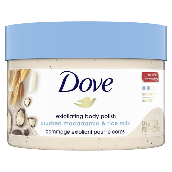 Dove Exfoliant Moderate Body Polish, Crushed Macadamia and Rice Milk, 10.5 oz