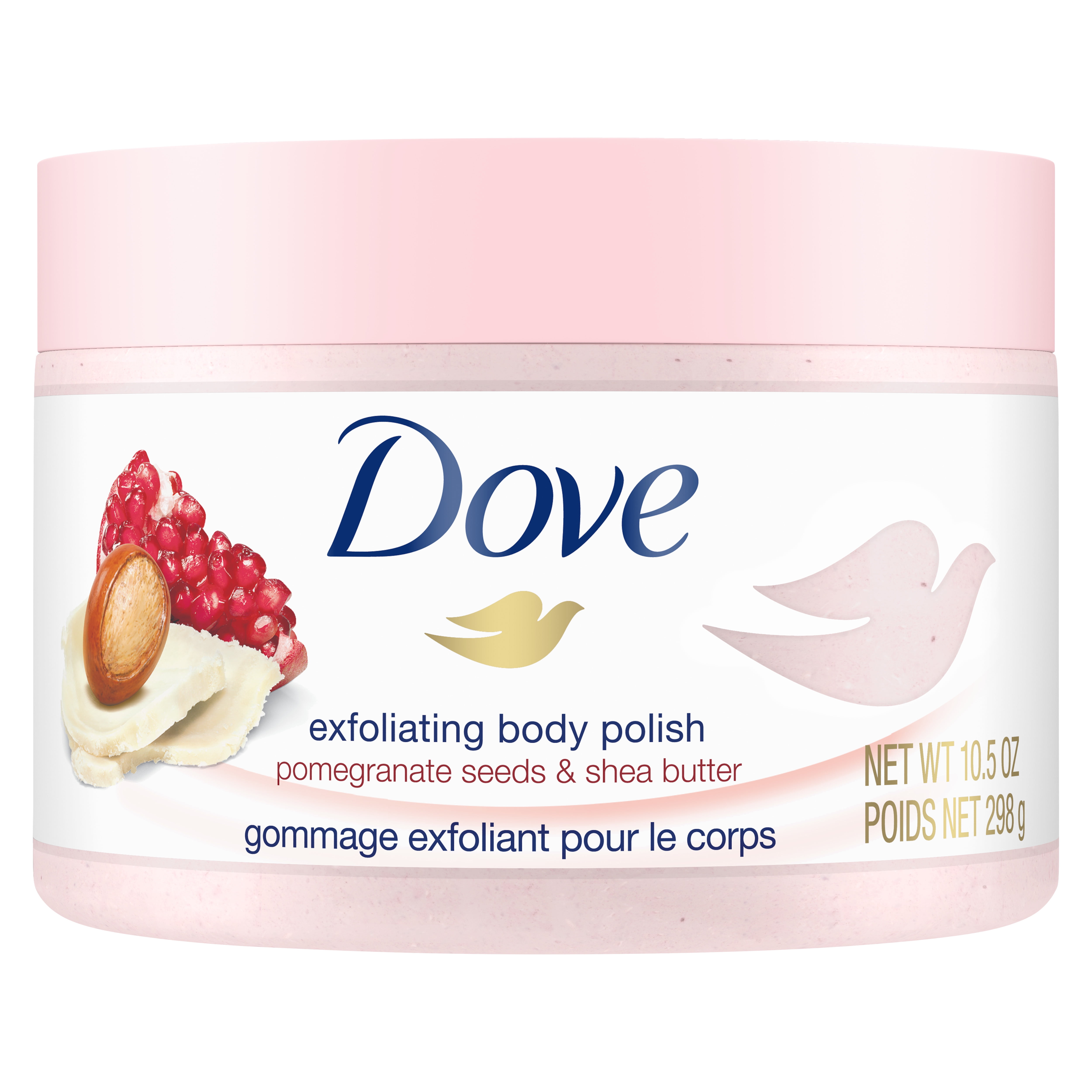 Dove Exfoliating Body Polish Pomegranate Seeds and Shea Butter Body Scrub, 10.5 oz