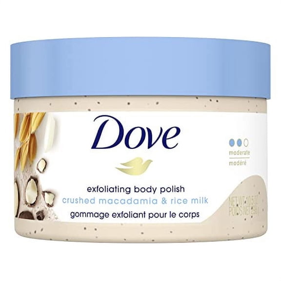 Dove Exfoliating Body Polish Scrub Reveals Visibly Smoother Skin Macadamia and Rice Milk Body Scrub That Nourishes Skin 10.5 oz
