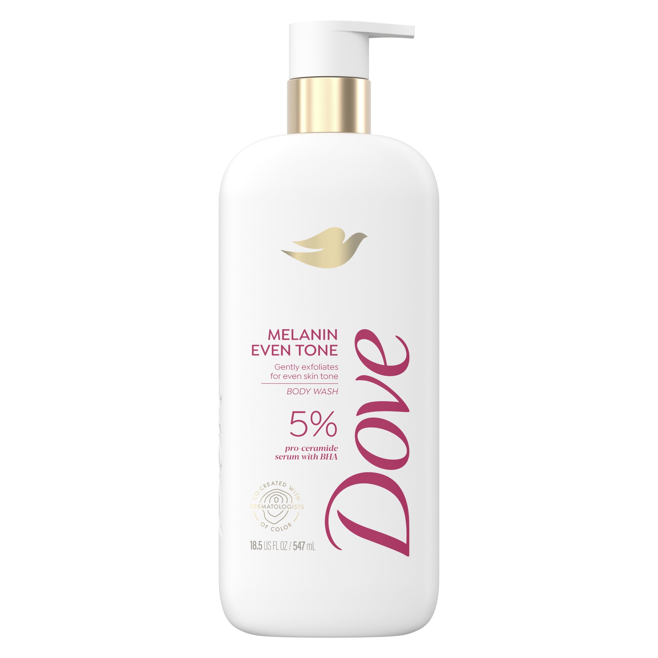 Dove Exfoliating Melanin Body Wash Even Skin Tone 5% Pro-Ceramide Serum & BHA All Skin Type, 18.5 oz