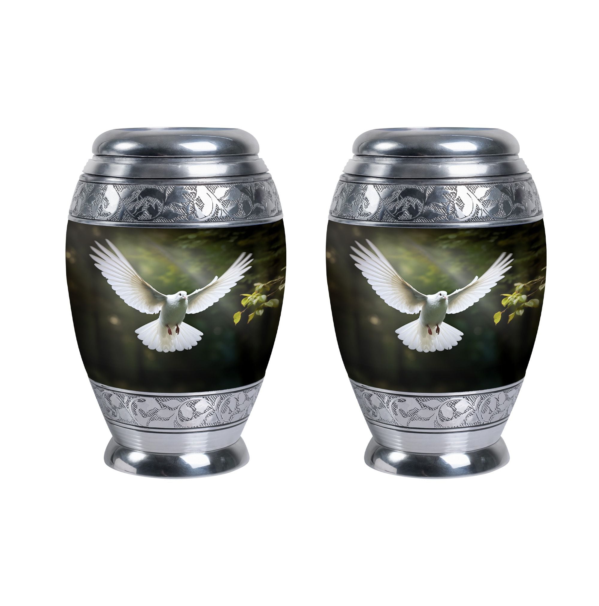 Silver Doves : Cremation Urn For Human Ashes | Sapphire Blue Handcrafted Cremation Urn | Memorial Adult Urn | Large 11" | With Velvet Bag