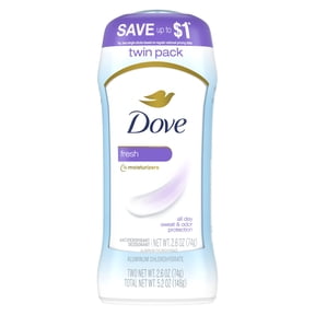Dove Invisible Solid Antiperspirant Deodorant Stick For Women, Fresh, For All Day Underarm Sweat & Odor Protection ,2.6 oz, 2 Pack