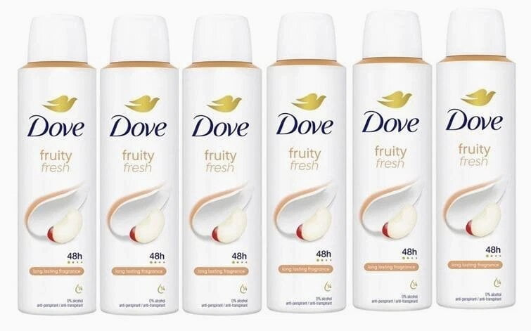 Dove Fruity Fresh Antiperspirant Deodorant Spray for Women, 48H Protection, 0% Alcohol, 150 mL (6 Pack), Long-Lasting Fragrance