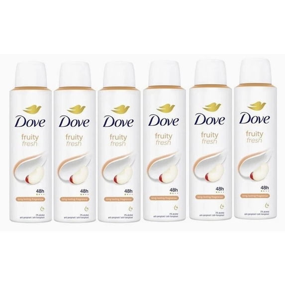 Dove Fruity Fresh Antiperspirant Deodorant Spray for Women, 48H Protection, 0% Alcohol, 150 mL (6 Pack), Long-Lasting Fragrance