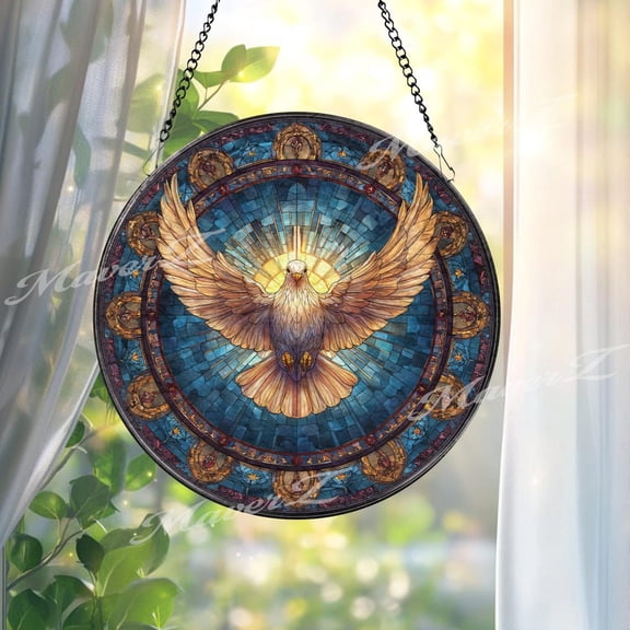Dove Glass Suncatcher, Holy Spirit Window Art, Peace Bird Christian Religious, 7.9 in