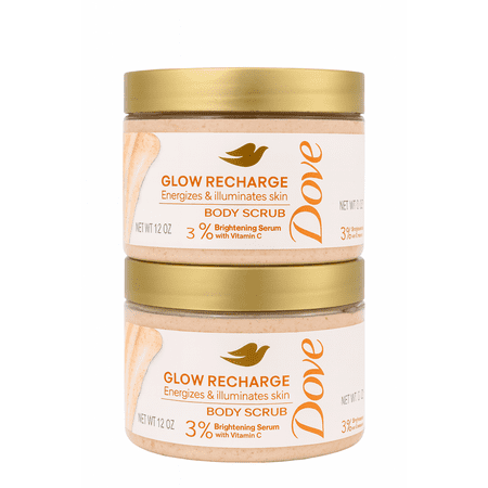 Dove Glow Recharge Body Scrub, Vitamin C & Brightening Serum, 2-Pack